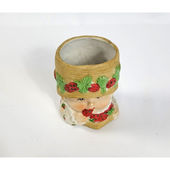 JASCO Sweet Keepers head vase Bisque PORCELAIN GIRL eating strawberries 1980 - Picture 4 of 8